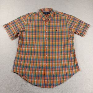 Vintage Ralph Lauren Shirt Mens XL Orange Button Down Madras Plaid Preppy